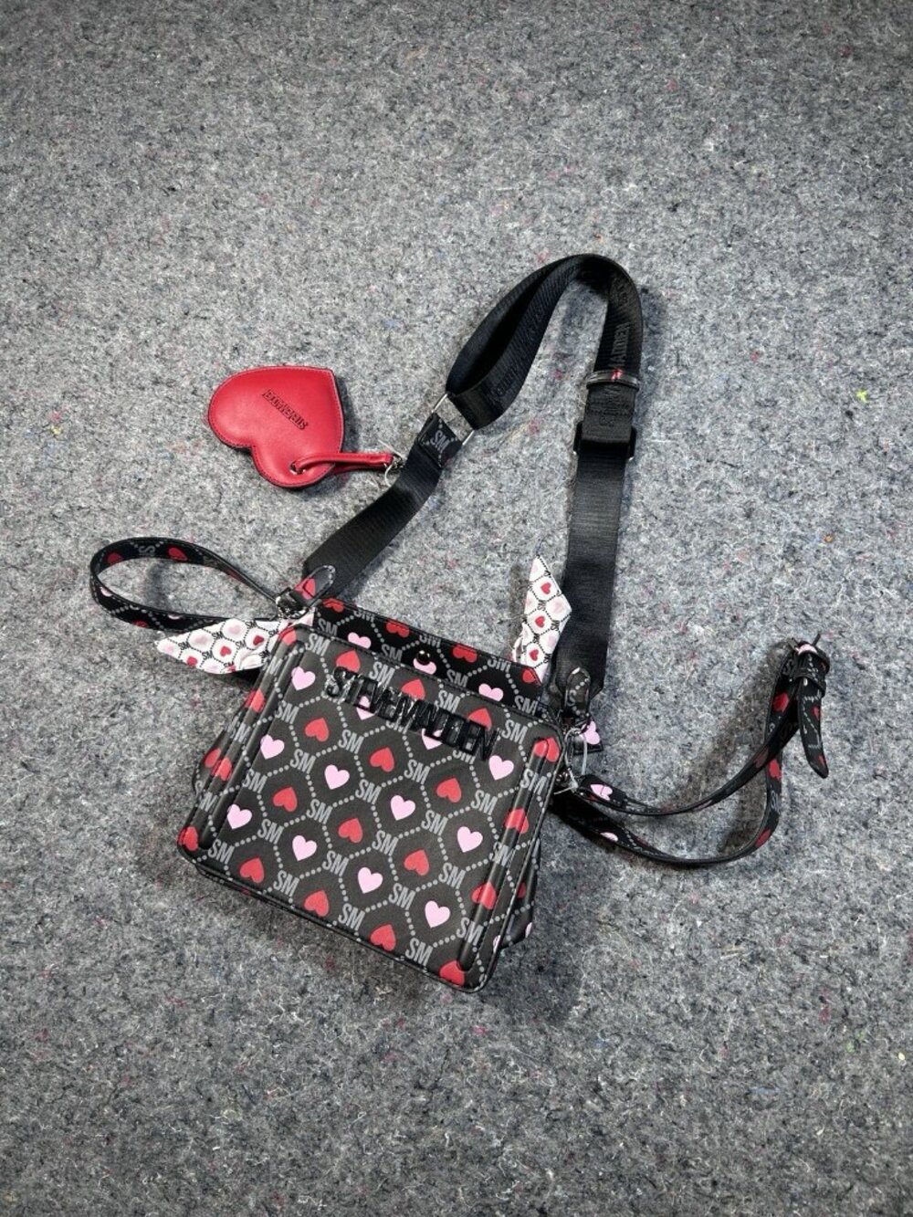 Steve Madden Heart Print Crossbody Bag with Heart Coin Purse Charm